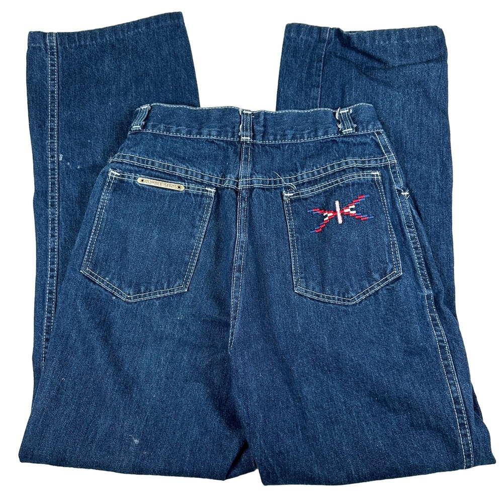 Rumble Seats 70s vintage Blue Denim Jeans dark wash embroidered high rise‎